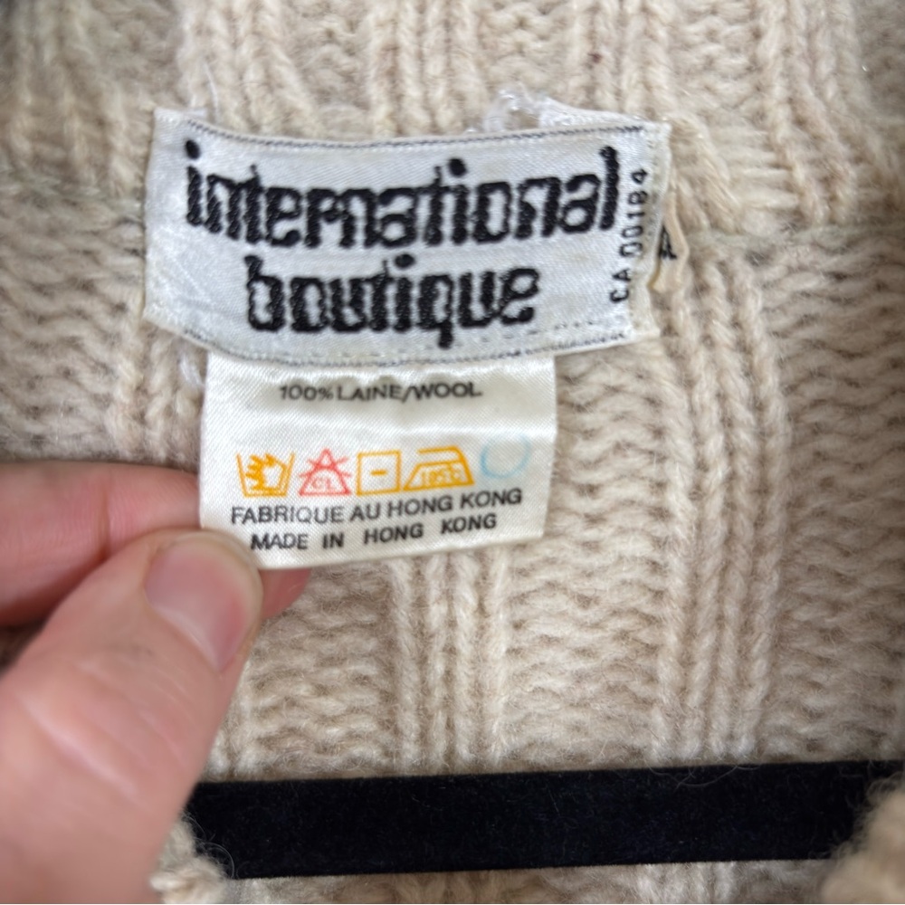 Vintage 60s 70s Wool Cardigan Sweater Cream Beige Belted Hippie Boho Size Xs - Picture 8 of 8